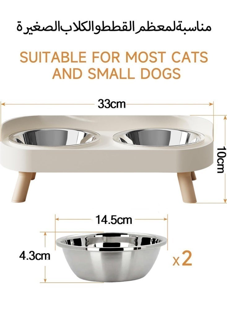 SOGAR SHAMO ارتفع وعاء القط ، رفع وعاء القط الغذاء والماء مجموعة للقطط الداخلية ، دليل الرش مع 2 وعاء الغذاء الحيوانات الأليفة من الفولاذ المقاوم للصدأ للقطط والجرر ، غسالة صحون آمنة بيج - Image 5